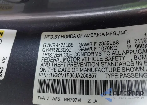 2018 Honda Accord Sport z USA, uszkodzony, nr VIN 1HGCV1F30JA250857